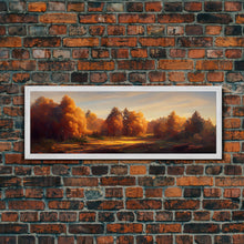 Carregar imagem no visualizador da galeria, A Forest In Autumn, Fall Decor, Extra Large Wall Art, Framed Panoramic Canvas Print, Framed Wall Decor
