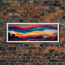 Carregar imagem no visualizador da galeria, Beautiful Panoramic Sunset Watercolor, Extra Large Wall Art, Framed Panoramic Canvas Print, Framed Wall Art
