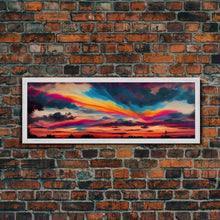Carregar imagem no visualizador da galeria, Beautiful Panoramic Watercolor Sunset, Extra Large Wall Art, Framed Panoramic Canvas Print, Framed Wall Art
