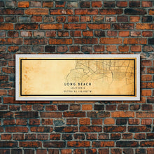 Load image into Gallery viewer, Panoramic Long Beach map print poster or framed canvas | California map print poster canvas | city map print poster canvas, distressed map
