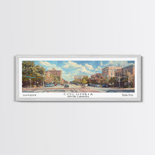 Cargar imagen en el visor de la galería, Columbia South Carolina Panoramic Watercolor Painting Framed Canvas Print, Travel Poster Art, Urban Cityscape, Living Room Decor, Wall Hanging, Office Art, Southern Charm Gift
