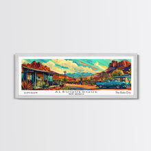 Carregar imagem no visualizador da galeria, Albuquerque New Mexico Panoramic Painting Framed Canvas Print, Mid Century Modern Art, Pop Art Style, Travel Poster, Wall Art Decor
