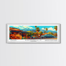 Carregar imagem no visualizador da galeria, Bakersfield California Panoramic Painting Framed Canvas Print, Mid Century Modern Art, Pop Art Style, Travel Poster, Living Room Decor
