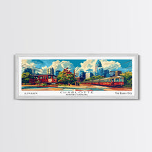 Cargar imagen en el visor de la galería, Charlotte North Carolina Panoramic Painting Framed Canvas Print, Mid Century Modern Art, Pop Art Style, Travel Poster, Wall Art Decor
