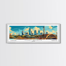Load image into Gallery viewer, Forth Worth Texas Panoramic Painting Framed Canvas Print, Mid Century Modern Art, Pop Art Style, Travel Poster, Living Room Decor
