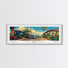 Load image into Gallery viewer, San Antonio Texas Panoramic Wall Art, Mid Century Modern Framed Canvas Print, Retro Pop Art Travel Poster, Home Decor
