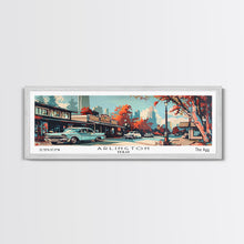 Carregar imagem no visualizador da galeria, Arlington Texas Panoramic Wall Art, Mid Century Modern Framed Canvas Print, Retro Pop Art Travel Poster, Office Wall Art, Living Room Decor
