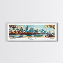 Carregar imagem no visualizador da galeria, Austin Texas Panoramic Painting, Mid Century Modern Framed Canvas Print, Retro Pop Art Travel Poster, Wall Art, Home Decor, Office Art, Gift Idea
