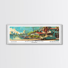 Load image into Gallery viewer, Baton Rouge Louisiana Panoramic Wall Art, Retro Pop Art Framed Canvas Print, Mid Century Modern Travel Poster, Living Room Decor, Office Art
