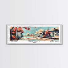 Load image into Gallery viewer, Garland Texas Panoramic Painting, Mid Century Modern Framed Canvas Print, Retro Pop Art Travel Poster, Wall Art, Home Decor, Office Art
