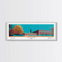Carregar imagem no visualizador da galeria, Akron Ohio Panoramic Painting, Mid Century Modern Framed Canvas Print, Retro Pop Art Travel Poster, Living Room Wall Art Decor, City Art
