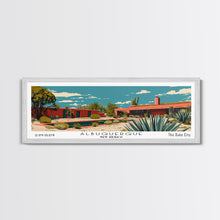 Carregar imagem no visualizador da galeria, Albuquerque New Mexico Panoramic Painting, Mid Century Modern Framed Canvas Print, Retro Pop Art Travel Poster, Home Decor, City Print
