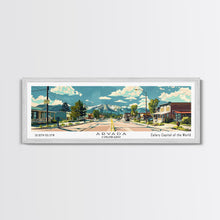 Carregar imagem no visualizador da galeria, Arvada Colorado Panoramic Painting, Mid Century Modern Framed Canvas Print, Retro Pop Art Travel Poster, Living Room Wall Art, City Print
