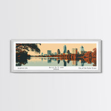 Carregar imagem no visualizador da galeria, Austin Texas Panoramic Painting, Mid Century Modern Framed Canvas Print, Retro Pop Art Travel Poster, Home Decor, City Art
