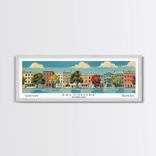 Load image into Gallery viewer, Baltimore Maryland Panoramic Painting, Mid Century Modern Framed Canvas Print, Retro Pop Art Travel Poster, Office Wall Art, City Print
