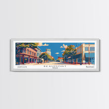 Carregar imagem no visualizador da galeria, Beaumont Texas Panoramic Painting, Mid Century Modern Framed Canvas Print, Retro Pop Art Travel Poster, Living Room Wall Art, City Print
