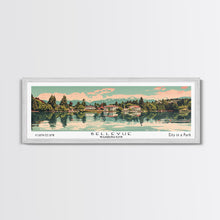 Cargar imagen en el visor de la galería, Bellevue Washington Panoramic Painting, Mid Century Modern Framed Canvas Print, Retro Pop Art Travel Poster, Office Wall Art, City Print
