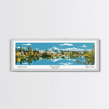 Load image into Gallery viewer, Bend Oregon Panoramic Painting, Mid Century Modern Framed Canvas Print, Retro Pop Art Travel Poster, City Wall Art Decor, Office Art
