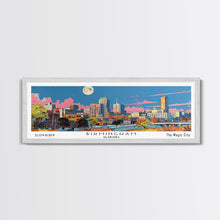 Carregar imagem no visualizador da galeria, Birmingham Alabama Panoramic Painting, Mid Century Modern Framed Canvas Print, Retro Pop Art Travel Poster, Office Wall Art, City Print
