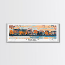 Carregar imagem no visualizador da galeria, Cambridge Massachusetts Panoramic Painting, Mid Century Modern Framed Canvas Print, Retro Pop Art Travel Poster, Home Decor, City Print
