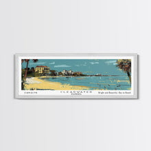 Cargar imagen en el visor de la galería, Clearwater Florida Panoramic Painting, Mid Century Modern Framed Canvas Print, Retro Pop Art Travel Poster, Home Decor, City Art
