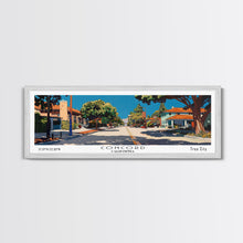 Cargar imagen en el visor de la galería, Concord California Panoramic Painting, Mid Century Modern Framed Canvas Print, Retro Pop Art Travel Poster, City Wall Decor, Office Decor
