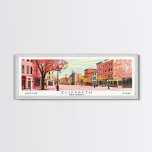 Load image into Gallery viewer, Elizabeth New Jersey Panoramic Wall Art, Mid Century Modern Framed Canvas Print, Retro Pop Art Travel Poster, City Home Decor, Office Art
