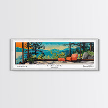 Load image into Gallery viewer, Eugene Oregon Panoramic Art, Mid Century Modern Framed Canvas Print, Retro Pop Art Travel Poster, Office Wall Decor

