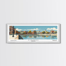 Cargar imagen en el visor de la galería, Fishers Indiana Panoramic Painting, Mid Century Modern Framed Canvas Print, Retro Pop Art Travel Poster, Home Wall Decor
