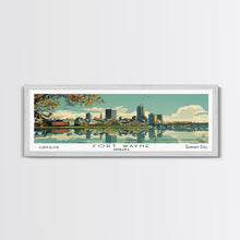 Load image into Gallery viewer, Fort Wayne Indiana Panoramic Art, Mid Century Modern Framed Canvas Print, Retro Pop Art Travel Poster, Home Wall Decor
