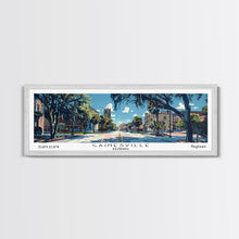 Load image into Gallery viewer, Gainesville Florida Panoramic Painting, Mid Century Modern Framed Canvas Print, Retro Pop Art Travel Poster, Home Wall Decor

