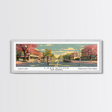 Load image into Gallery viewer, Lakewood New Jersey Panoramic Wall Art, Mid Century Modern Framed Canvas Print, Retro Pop Art Travel Poster, Living Room Art

