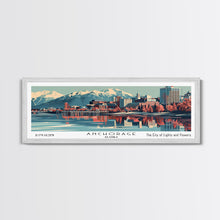 Carregar imagem no visualizador da galeria, Anchorage Alabama Panoramic Painting, Framed Canvas Print, Mid Century Modern Wall Art, Retro Pop Art Travel Poster, Living Room Decor, City Art
