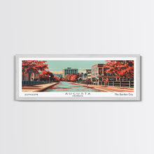 Carregar imagem no visualizador da galeria, Augusta Georgia Panoramic Painting, Framed Canvas Print, Mid Century Modern Wall Art, Retro Pop Art Travel Poster, Living Room Decor, City Art
