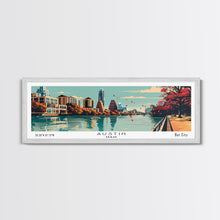 Carregar imagem no visualizador da galeria, Austin Texas Panoramic Painting, Framed Canvas Print, Mid Century Modern Wall Art, Retro Pop Art Travel Poster, Home Decor, City Art
