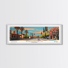 Carregar imagem no visualizador da galeria, Bakersfield California Panoramic Painting, Framed Canvas Print, Mid Century Modern Wall Art, Retro Pop Art Travel Poster, Living Room Decor, City Art
