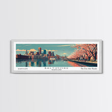 Load image into Gallery viewer, Baltimore Maryland Panoramic Painting, Framed Canvas Print, Mid Century Modern Wall Art, Retro Pop Art Travel Poster, Home Decor, City Art
