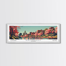 Cargar imagen en el visor de la galería, Birmingham Alabama Panoramic Painting, Framed Canvas Print, Mid Century Modern Wall Art, Retro Pop Art Travel Poster, Office Decor, City Art
