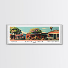 Carregar imagem no visualizador da galeria, Brownsville Texas Panoramic Painting, Framed Canvas Print, Mid Century Modern Wall Art, Retro Pop Art Travel Poster, Living Room Decor, City Art
