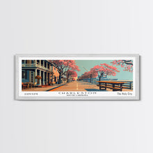 Cargar imagen en el visor de la galería, Charleston South Carolina Panoramic Painting, Framed Canvas Print, Mid Century Modern Wall Art, Retro Pop Art Travel Poster, Home Decor, City Art
