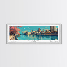 Cargar imagen en el visor de la galería, Chicago Illinois Panoramic Painting, Framed Canvas Print, Mid Century Modern Wall Art, Retro Pop Art Travel Poster, Office Decor, City Art
