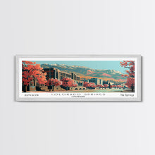 Load image into Gallery viewer, Colorado Springs Colorado Panoramic Painting, Framed Canvas Print, Mid Century Modern Wall Art, Retro Pop Art Travel Poster, Office Decor, City Art

