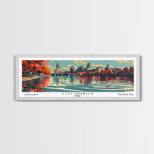Load image into Gallery viewer, Columbus Ohio Panoramic Painting, Framed Canvas Print, Mid Century Modern Wall Art, Retro Pop Art Travel Poster, Living Room Decor, City Art
