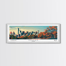 Load image into Gallery viewer, Dallas Texas Panoramic Painting, Framed Canvas Print, Mid Century Modern Wall Art, Retro Pop Art Travel Poster, Home Decor, City Art
