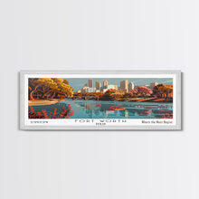 Load image into Gallery viewer, Fort Worth Texas Panoramic Painting, Framed Canvas Print, Mid Century Modern Wall Art, Retro Pop Art Travel Poster, Home Decor, City Art
