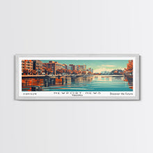 Load image into Gallery viewer, Newport News Virginia Panoramic Wall Art, Mid Century Modern Framed Canvas Print, Retro Pop Art Travel Poster, Office Decor, Cityscape Art

