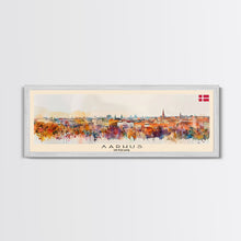 Carregar imagem no visualizador da galeria, Aarhus Denmark Panoramic Travel Poster, Framed Canvas Print or Metal Wall Art, Travel Art, Home Decor, Panoramic Painting, Midcentury Art
