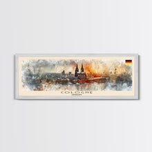 Load image into Gallery viewer, Cologne Germany Panoramic Travel Poster, Framed Canvas Print or Metal Wall Art, Travel Art, Home Decor, Panoramic Painting, Midcentury Art
