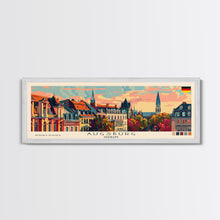 Carregar imagem no visualizador da galeria, Augsburg Germany Panoramic Travel Poster, Framed Canvas Print or Metal Wall Art, Travel Art, Home Decor, Panoramic Painting, Midcentury Art
