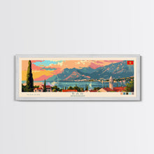 Load image into Gallery viewer, Bar Montenegro Panoramic Travel Poster, Framed Canvas Print or Metal Wall Art, Travel Art, Home Decor, Panoramic Painting, Midcentury Art
